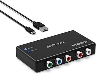 PORTTA Component to HDMI Converter YPbPr to HDMI Adapter Support 1080P 60Hz Compatible with PS2 PS3 Xbox 360 DVD Wii HDTV Monitor Projector (No Plug)
