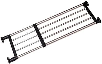 Hershii Expandable Closet Tension Shelf Rod Adjustable Metal Storage Rack Cabinet Organizer DIY Divider Separator Shelves for Wardrobe Cupboard Kitchen Bathroom, Black, 33.07-46.26inches