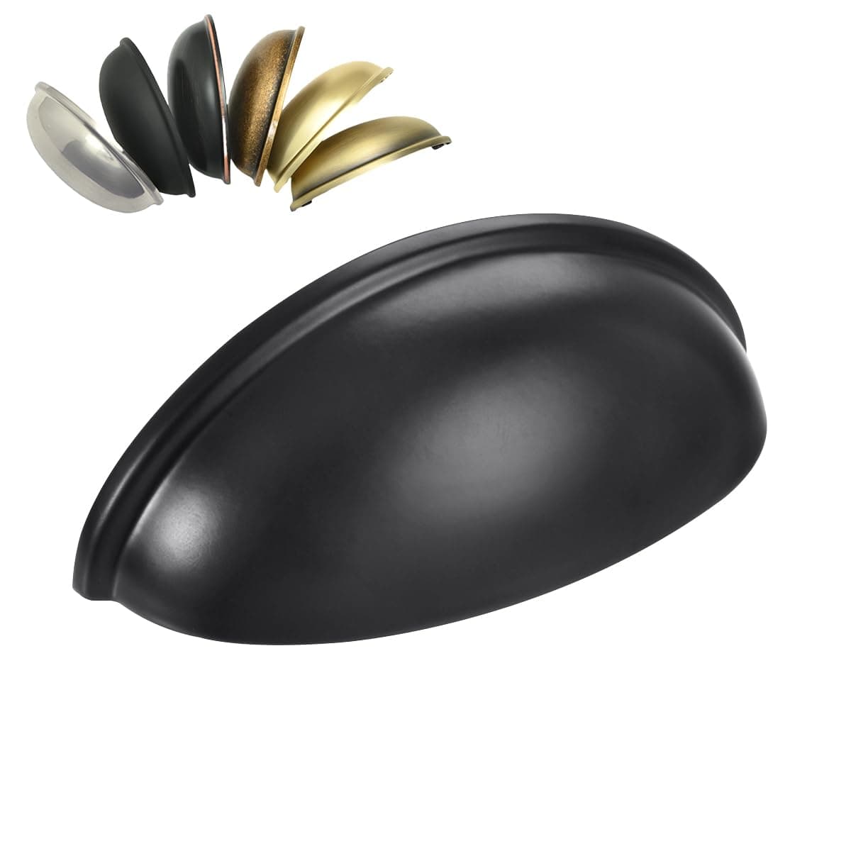 5 Pack Drawer Bin Cup Pulls Dresser Pulls for Cabinets Matte Black - 3 Inch Hole Centers Furniture Handles,Kitchen Cabinet Hardware