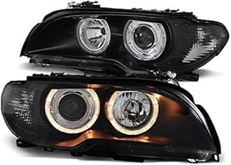 Headlights Compatible with BMW 3 Series E46 Coupe Cabrio 2003 2004 2005 2006 RS-1202 Driver And Passenger Side Complete Set Headlight Assembly Angel Eyes Front Lights Car Lamps Headlamps Black