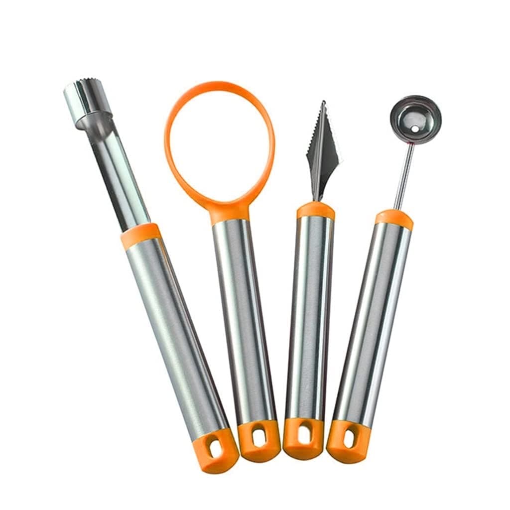 WSSBK 4-Pack Watermelon Slicer Fruit Carving Tool Set Melon Ball Knife Spoon Fruit Corer Multi-Purpose Kit (Color : Orange)