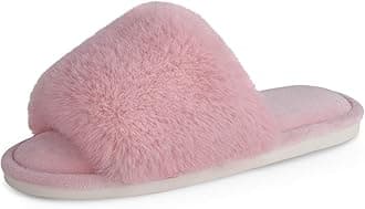 ParlovableWomen's Faux Fur Slippers Fuzzy Flat Spa Fluffy Open Toe House Shoes Indoor Outdoor Slip on Memory Foam Slide Sandals