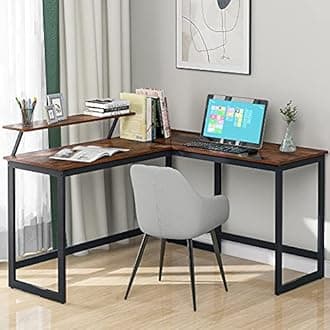 Merax L Computer Desk Corner Office Desk L-shaped Desk PC Laptop Table with Shelf Multi-Function Desk for Working, Studying, Computer Using, Playing Games