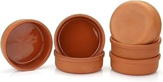 Areste Mexican Clay Cookware Set (Set of 6) Terracotta Cooking Pots, Bowls, Plates, Serving Dishes - Premium Spanish Pottery for Baking, Yogurt, Keel, Meat, Vegetables, Turkish Cooking - Cazuelas