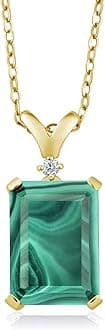 Gem Stone King 5-10 Cttw Gemstone Birthstone and White Diamond Pendant Necklace for Women | 18K Yellow Gold Plated Silver | Emerald Cut 14X10MM with 1MM Round Accent | 18 Inch Chain