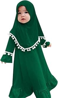 Newborn Infant Baby Girls Prayer Dress Muslim Clothes for Toddler Kids Long Sleeve Abaya with Hijab Two Piece Set