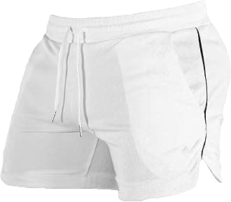 Men's Casual Bodybuilding Gym Shorts Workout Training Quick Dry Short Pants Lightweight Fitness Exercise Shorts (White,XX-Large)