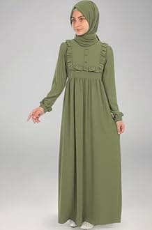 Muslim Closet� Abaya for Young Girls Age Below 14 Years | Kids Abaya with Ruffled Design over chest | Baby Girl Burqa Design (MC-KRFL001)