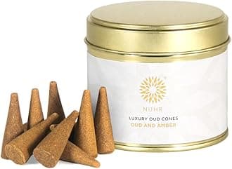 NUHR HOME Incense Cones Oud & Amber Luxury / 20 Strong Scented Cones/Bakhoor alternative/Lasting Fragrance Aroma Natural Authentic Agarwood for Aromatherapy, Meditation & Stress Relief Refreshing