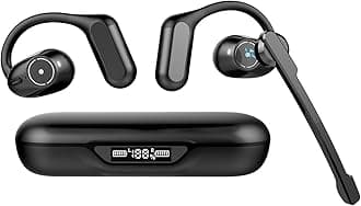 BANIGIPA Open Ear Headphones w/Detachable Boom Mic, Bluetooth 5.4 Headset w/Noise Canceling Microphone, True Wireless Earbuds w/Charging Case for Working, Lightweight & Mute, Multipoint Connection