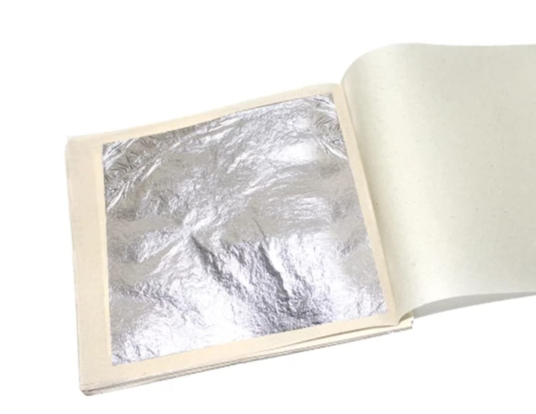 Edible Silver Leaf, 99.9% Pure Silver Leaf Varakh Foils 45pcs 5'' x 3'' for Sweets Deco,Cake Baking,Chocolate,Supari,Serums,Ayurvedic Medicine,Decoration,Beauty Face Kits,Painting Art Crafts