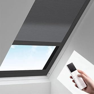 Zshine Motorized Cellular Shades Cordless Honeycomb Blinds Light Filtering Fabric Window Shades for Skylight (Black 93020M)