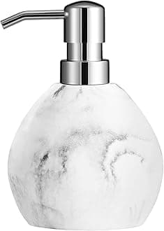 Luxspire Hand Soap Dispenser, 15.2 oz Marble Hand Lotion Bottle, Stainless Steel Pump Lotion Container, Refillable Liquid Hand Soap Jar, Resin Shower Dispensers for Bathroom, Kitchen, Marble White