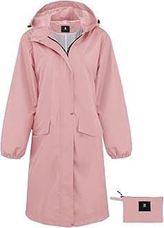 SaphiRose Women's Long Rain Jacket Waterproof Lightweight Hooded Raincoat Packable Knee Length Rain coat