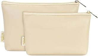 Wandering Nature Makeup Bag Small Cosmetic Bag for Purse 2 Pack Small Make Up Pouch Vegan Leather Cute Travel Pouch with Zipper for Women, B-beige, Makeup Bag