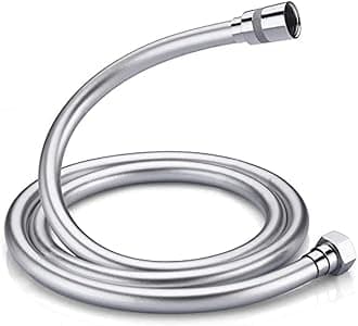 GRIFEMA G852 PVC Smooth Shower Hose 1.5m / 59 inch, Replacement Shower Pipe with Brass Connections, Flexible Anti-Twist, Silver