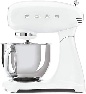 Smeg SMF03WHUK Full Colour Stand Mixer, Retro 50's Style with 4.8L Stainless Steel Bowl, Safety Lock, 10 Variable Speeds, 800W, White