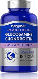 Triple Strength Glucosamine Chondroitin MSM | 180 Caplets | Advanced Supplement with Turmeric | Non-GMO, Gluten Free