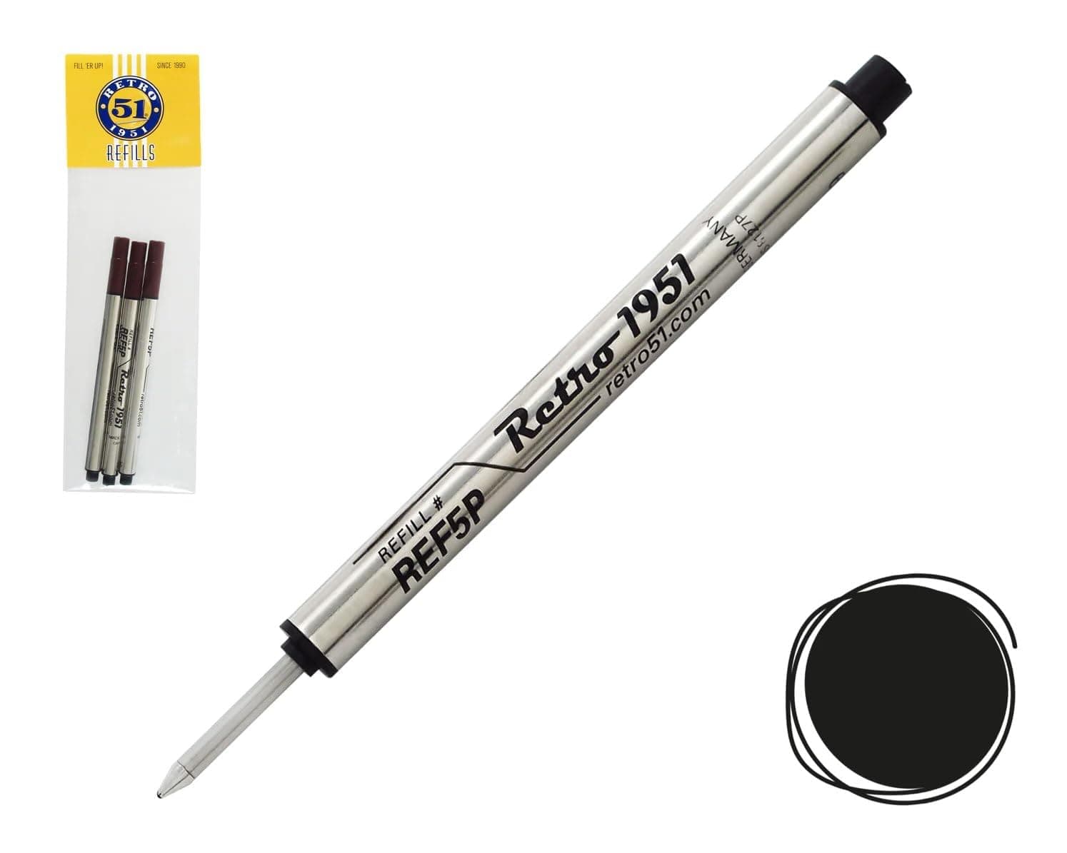 Tornado Rollerball Refill Black 3-Pack - Premium German Ink, Smooth Writing, Compatible with Tornado Pens