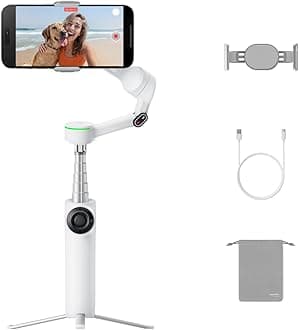 Flow 2 Pro White - Industry-First AI Phone Gimbal with Apple DockKit, Pioneering 360º Pan Tracking, Free Tilt, Built-in Tripod/Selfie Stick, Portable Vlog/Travel Stabilizer
