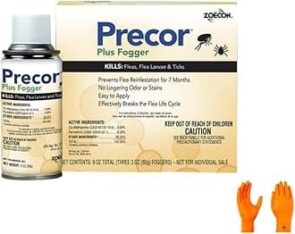 Precor Plus 3 can Fogger - Large Area Flea Treatment | Premium USA Supply Gloves for Safe Eradication | USA Supply Pest ID Card