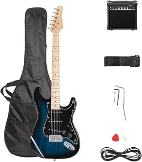 Trayoz Full-Size Electric Guitar Kit with 20Watt Amp, SSS Pickups Beginner Electric Guitars Kit W/All Accessories Strap, Gig Bag & Cable (Blue)