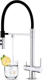 3 Way Tap with Magnetic 2 Functions 360° Swivel Extendable Spout, 3 in 1 Kitchen Sink Mixer Tap for Water Filter, Triflow Kitchen Tap Drinking Water tap with 2 Handles, Chrome