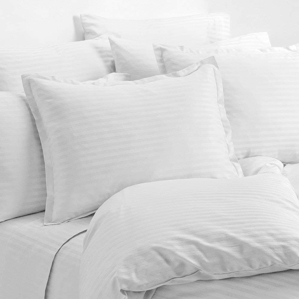Crystal Trading 4-Piece Bed Sheet Set - Dobby Stripe - 100% Cotton Sateen - 400 Thread Count (Full, White)