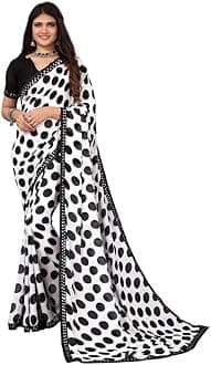 SIRILWomen's Geometric Printed Georgette Saree with Unstitched Blouse Piece