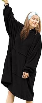 Winkcao Oversized Blanket Hoodie for Women Wearable Blanket Sweatshirt - Black Sweaters for Women Big Blankets Hooded Blanket with Sleeves & Giant Pocket, Warm & Cozy