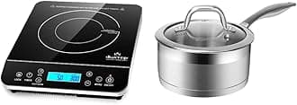 Duxtop Portable Induction Cooktop, 1800 Watts, Silver 9600LS/BT-200DZ & Professional Stainless Steel Sauce Pan with Lid, Kitchen Cookware, Induction Pot with Impact-bonded Base Technology, 2.5 Quart