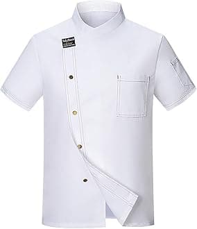 Men's Chef Coat Short Sleeve Button Shirts Chef Work Jacket Slim Fit Breathable Tops Lightweight Summer Top
