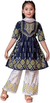 NEW JON Girl's Ethnic Kurta and Straight Pant Set with Silky Dupatta