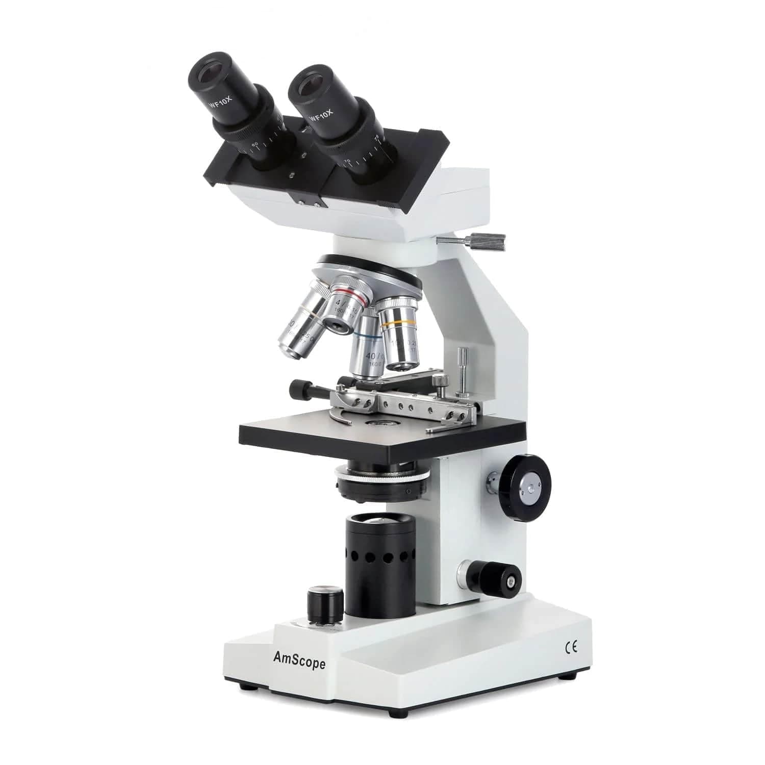 AmScope B100B-MS Compound Binocular Microscope, 40X-2000X Magnification, Brightfield, Tungsten Illumination, Abbe Condenser, Mechanical Stage
