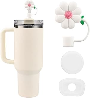 Silicone Straw Toppers for Stanley Cup 2.0 for Woman Gifts，Simple Reusable Straw Covers Cap for Tumblers, Cute Dust-Proof Compatible with Stanley Cup Accessories 40 oz, 30 oz, 20 oz (White)