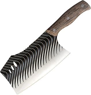 Machado High Carbon Stainless Steel Full Tang Rivet Fixed Etched Pattern Cleaver Knife, Ideal Meat Chopper