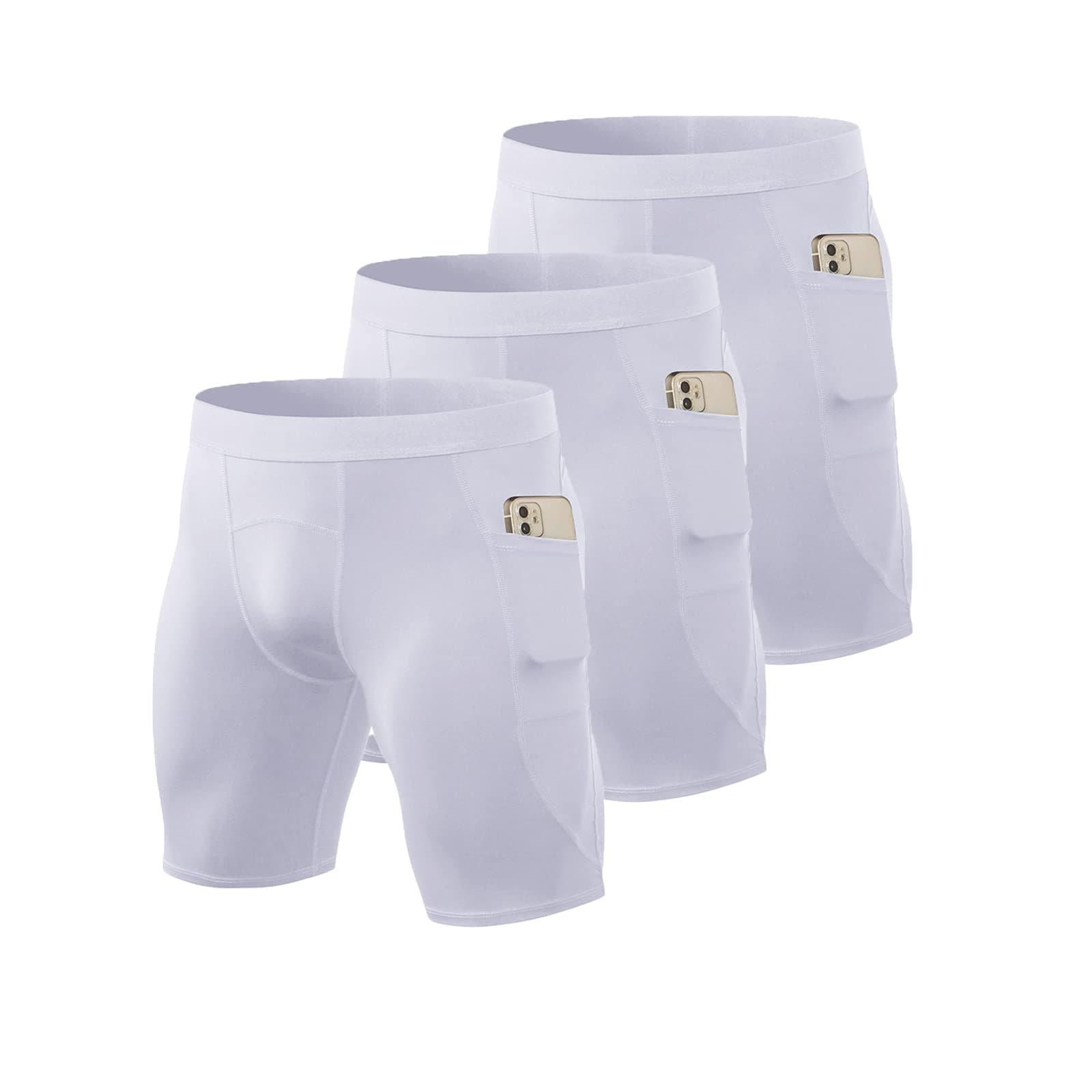 LEICHR1/3 Pack Men's Compression Shorts Zip Pockets Performance Athletic Shorts Gym Shorts with Pockets 8" 9" Inseam