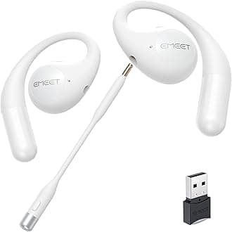 Airflow Open Ear Headphones with Mic, Bluetooth 5.3 Wireless Headsets with Detachable Microphone, ENC Noise Cancelling, Multipoint Pairing, Bluetooth Headset for Work, Home, Officeï¼ˆWhiteï¼‰