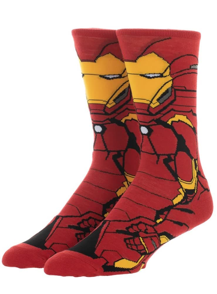EZB Iron Man Superhero Patterned Character Crew Socks | Gift Idea for Men Women Boys & Girls | Red & Yellow | Size 3-7 | Iron Man