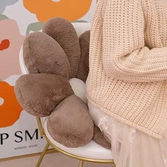 AVS Plushed Sunflower Shaped Throw Pillows Cute Preppy Decorative Floor Cushion for Girls Bedroom Bed Room Couch Sofa Chair Aesthetic Decor (35CM, Brown)
