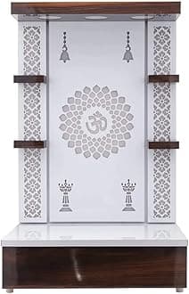 Wooden Temple White LED Light for Home and Office|Home Temple|Puja Mandir|Wall Hanging & Table Top Home Mandir(TMP09) SIZE-24x16x12 In, White and Dark Brown
