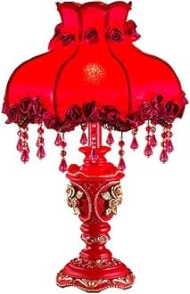 Elegant Table Lamp with Fabric Lampshade, Antique Flower Decorative Bedside Desk Lamp, Rose Decoration Night Light for Bedroom Nightstand