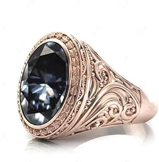 Grey Spinel Wedding Signet Ring For Men 18K Gold Grey Spinel10Ct - 17x12mm With Genuine Moissanite Ring Unique Men Engagement Ring - (Grey Spinel)