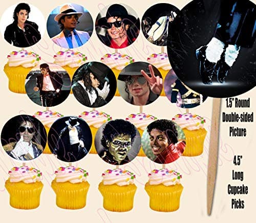 Michael Jackson Double-Sided Cupcake Picks Cake Toppers -12 pcs
