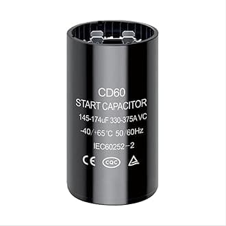 145-174 uf/MFD CD60 Round Start Capacitor ±20% 50/60 Hz 330-375 VAC Round Motor Well Pump Start Capacitor (145-174 uf/MFD, 1)
