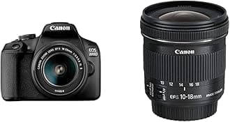 Canon EOS 2000D DSLR Camera and EF-S 18-55 mm f/3.5-5.6 IS II Lens, Black + Canon EF-S10-18mm f/4.5-5.6 IS STM Lens, Black