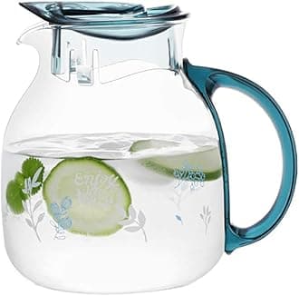 2.0L Drip-Free Borosilicate Water Jug With Lid,Glass Pitcher For Hot &amp; Cold Beverages &amp; Fridge,Iced Tea Jug,Juice Pour Bottle,Elegant Water Jug