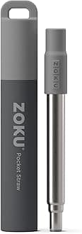 ZOKU - Reusable Straw with Case for Travel, Work and On the Go, Collapsible Stainless Steel Metal Straw with Silicone Mouthpiece, Ideal for Key Chains, Pockets, Purses and More (Grey Pocket Straw)