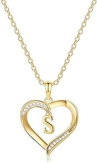 Yesteel Heart Initial Necklaces for Women, 14K Gold Plated Cubic Zirconia Heart Pendant Necklace, Dainty Initial Charm Necklace Letter A to Z Jewelry for Women Girls