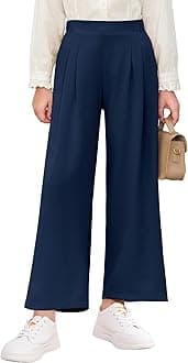 Haloumoning Girls High Waisted Uniform Pants Kids Wide Leg Dress Pants Casual Trousers with Pockets 5-14 Years